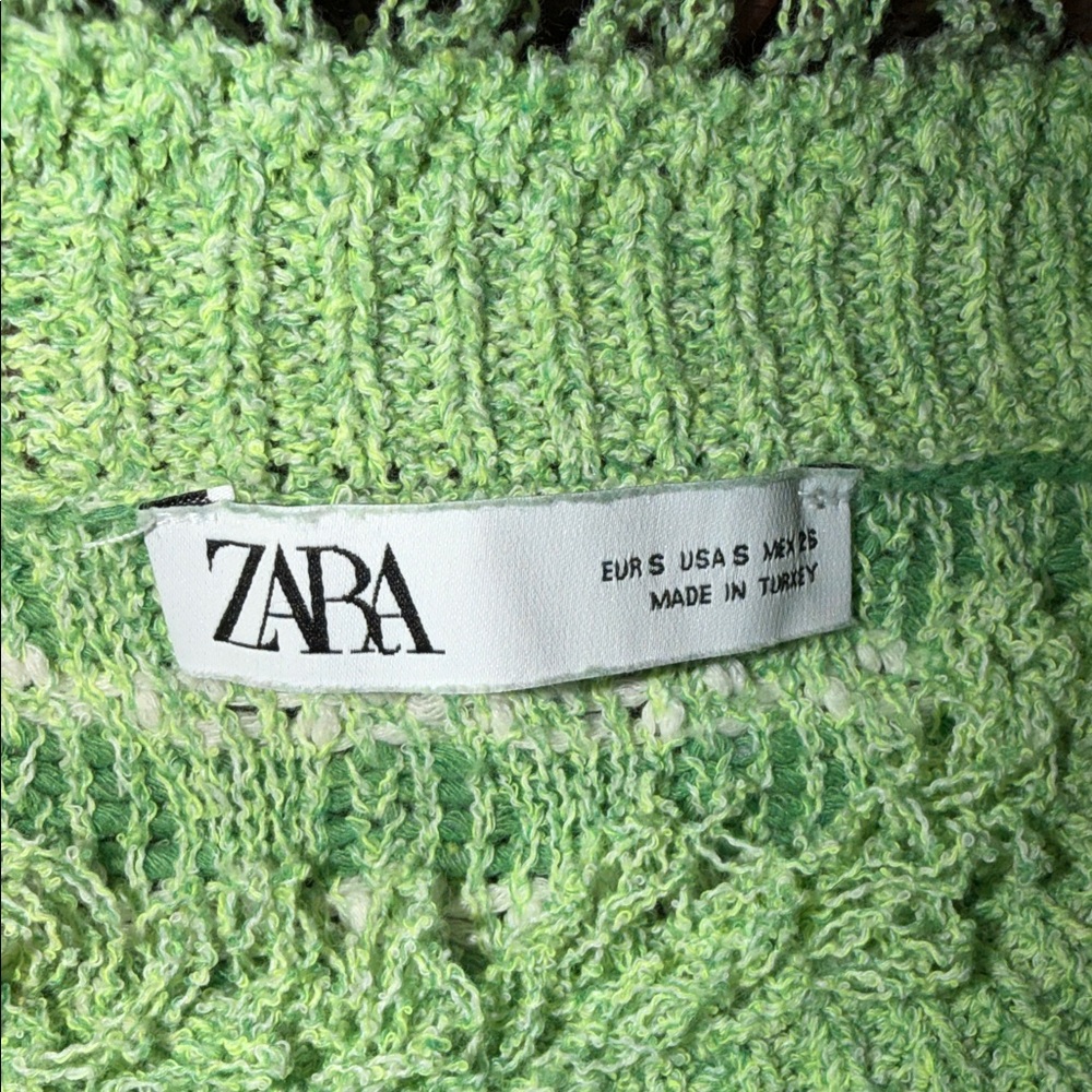 Zara Green Frayed Knit Tweed Sweater - Picture 5 of 6